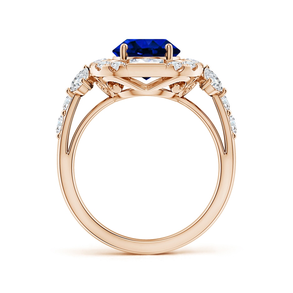 10x8mm Lab-Grown Oval Blue Sapphire Unique Halo Engagement Ring with Accents in Rose Gold side 199