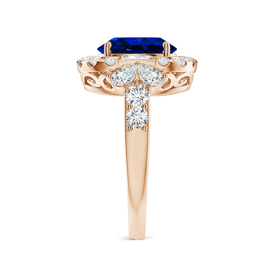 10x8mm Lab-Grown Oval Blue Sapphire Unique Halo Engagement Ring with Accents in Rose Gold side 299