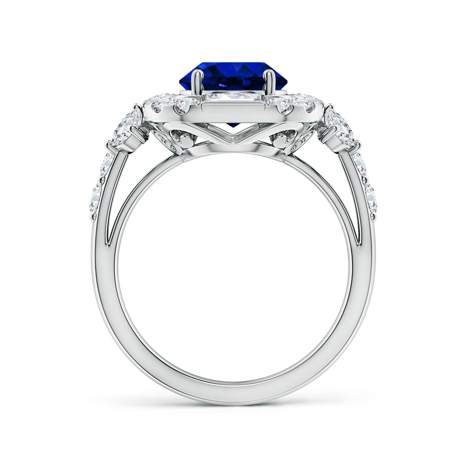 10x8mm Lab-Grown Oval Blue Sapphire Unique Halo Engagement Ring with Accents in White Gold side 199