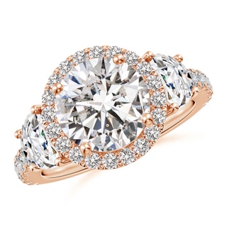 9.2mm IJI1I2 Round and Half Moon Diamond Halo Engagement Ring in 10K Rose Gold