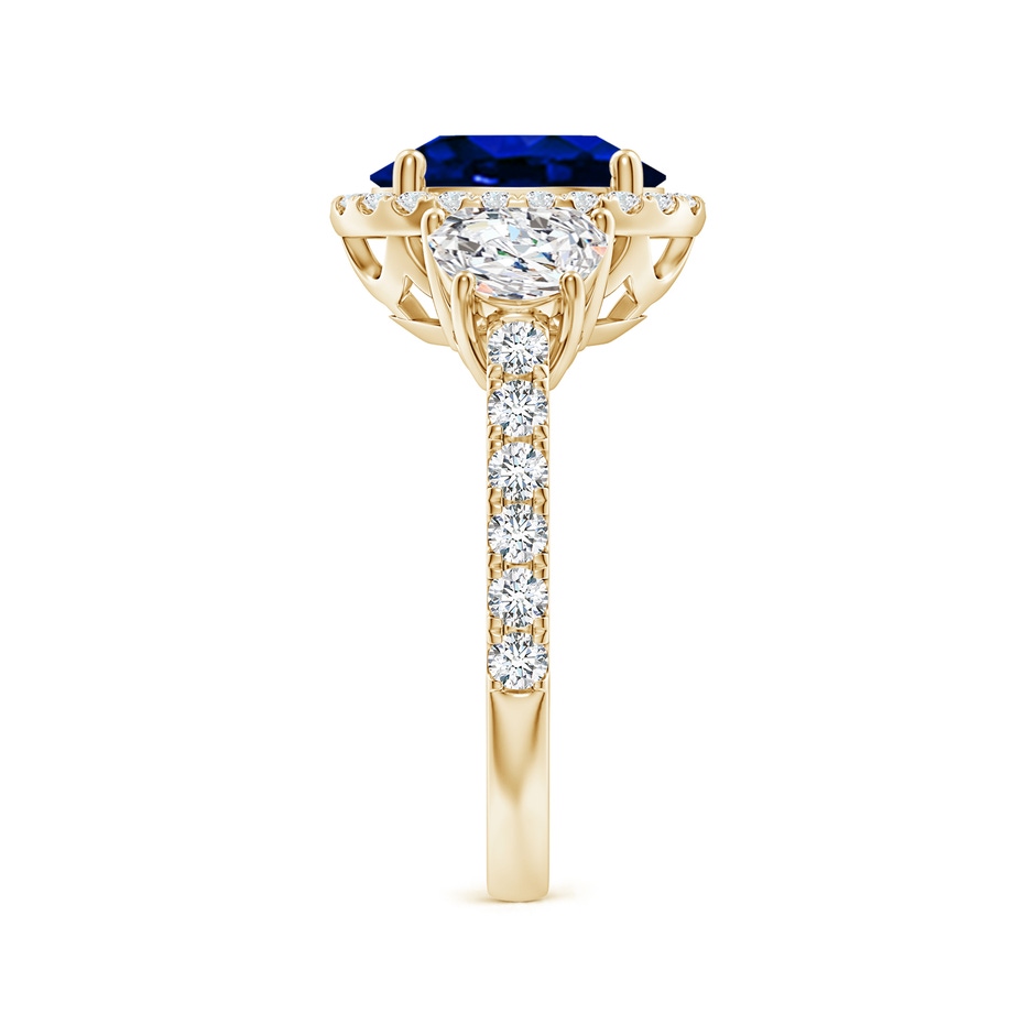 10x8mm Lab-Grown Oval Blue Sapphire and Half Moon Diamond Halo Engagement Ring in 18K Yellow Gold side 299