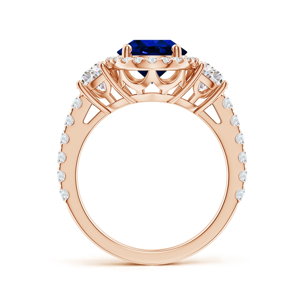 10x8mm Lab-Grown Oval Blue Sapphire and Half Moon Diamond Halo Engagement Ring in Rose Gold - side 199