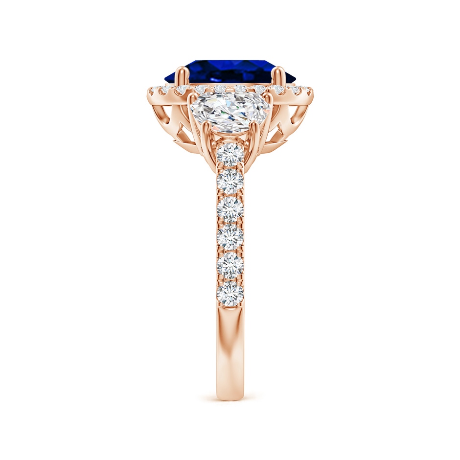 10x8mm Lab-Grown Oval Blue Sapphire and Half Moon Diamond Halo Engagement Ring in Rose Gold side 299