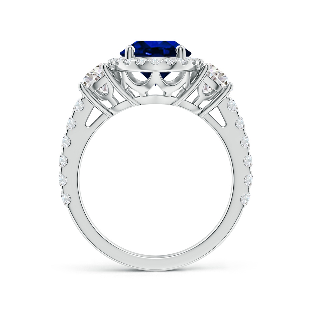 10x8mm Lab-Grown Oval Blue Sapphire and Half Moon Diamond Halo Engagement Ring in White Gold - side 199