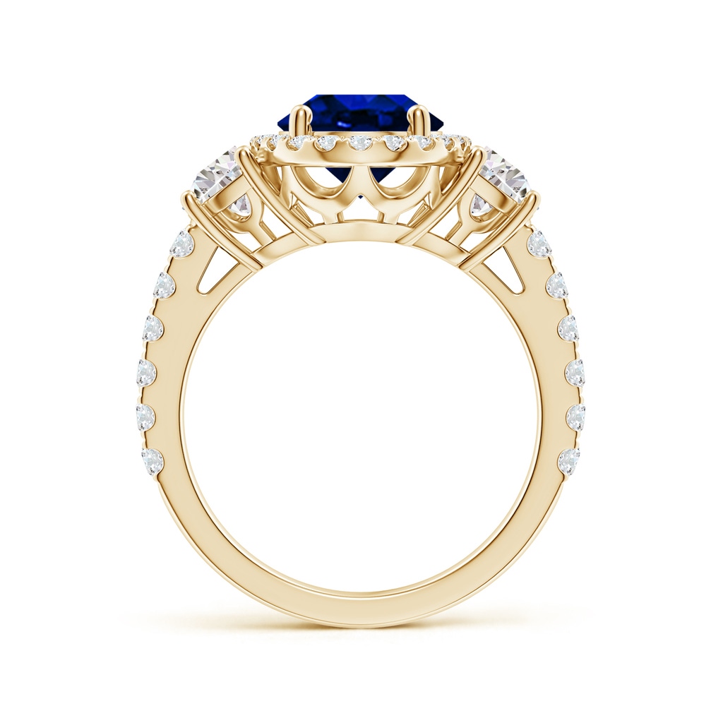 10x8mm Lab-Grown Oval Blue Sapphire and Half Moon Diamond Halo Engagement Ring in Yellow Gold - side 199