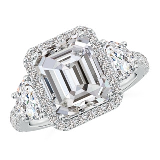 10x7mm IJI1I2 Emerald-Cut and Half Moon Diamond Halo Engagement Ring in P950 Platinum