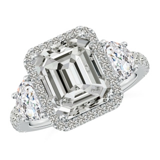 10x7mm KI3 Emerald-Cut and Half Moon Diamond Halo Engagement Ring in P950 Platinum