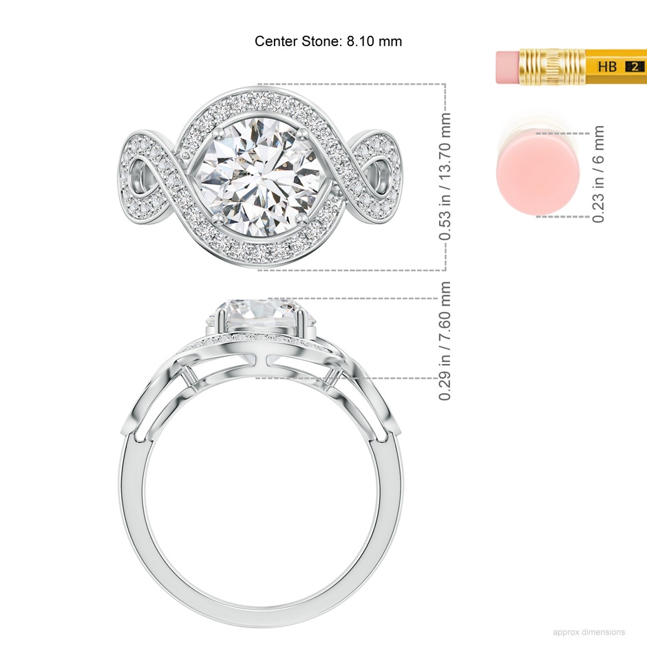 8.1mm HSI2 Round Diamond Infinity Engagement Ring with Accents in White Gold ruler