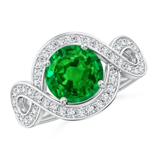 8mm AAAA Round Emerald Infinity Engagement Ring with Accents in P950 Platinum