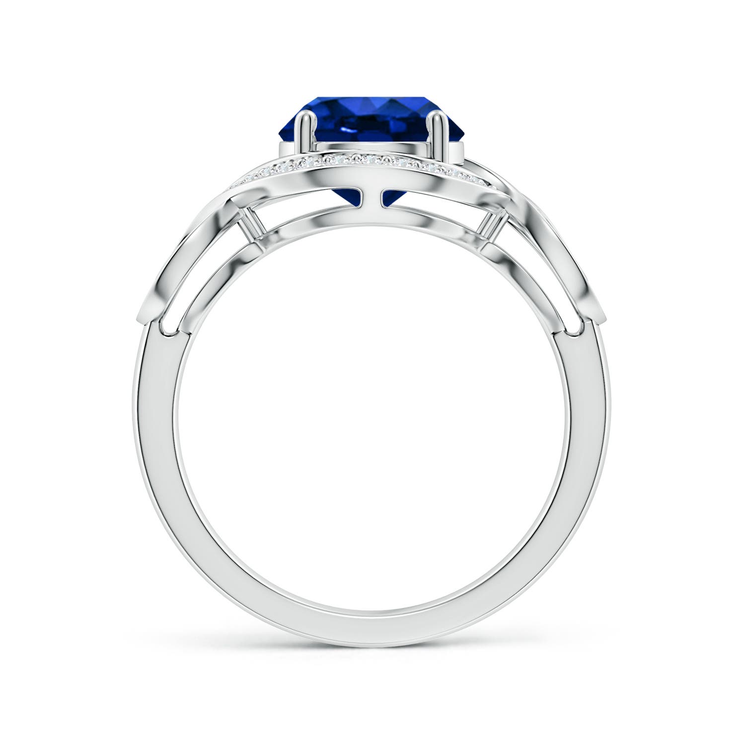 8mm AAAA Round Blue Sapphire Infinity Engagement Ring with Accents in 18K White Gold