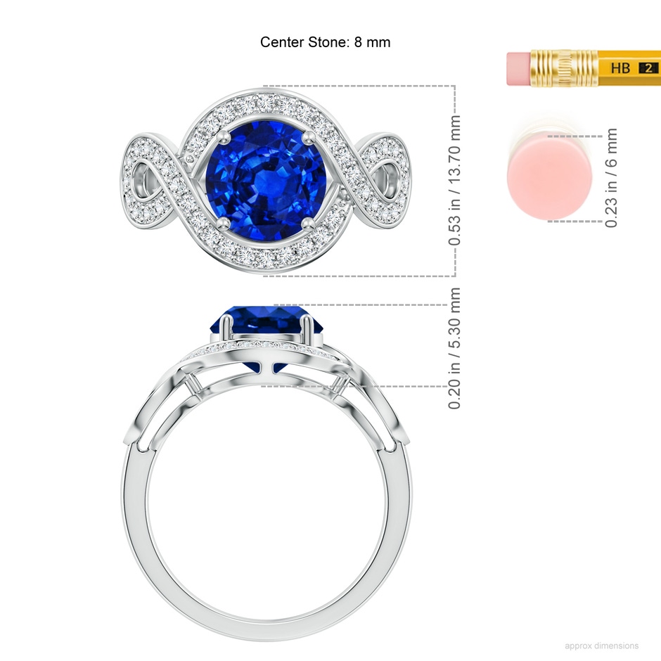 8mm Lab-Grown Round Blue Sapphire Infinity Engagement Ring with Accents in White Gold ruler