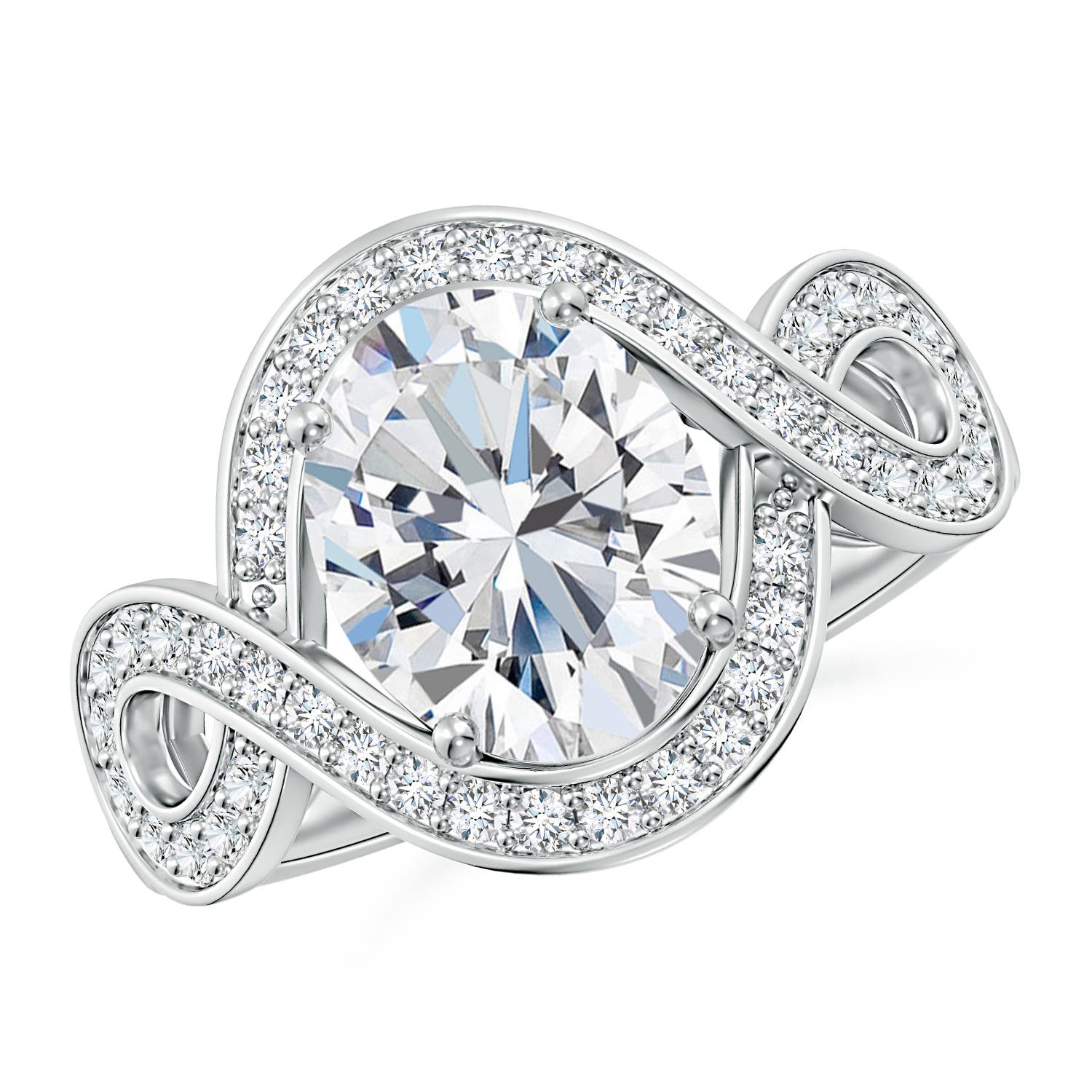10x8mm GVS2 Oval Diamond Infinity Engagement Ring with Accents in P950 Platinum