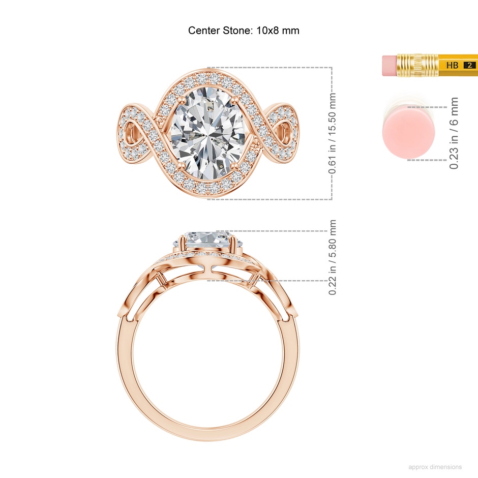 10x8mm HSI2 Oval Diamond Infinity Engagement Ring with Accents in 18K Rose Gold ruler