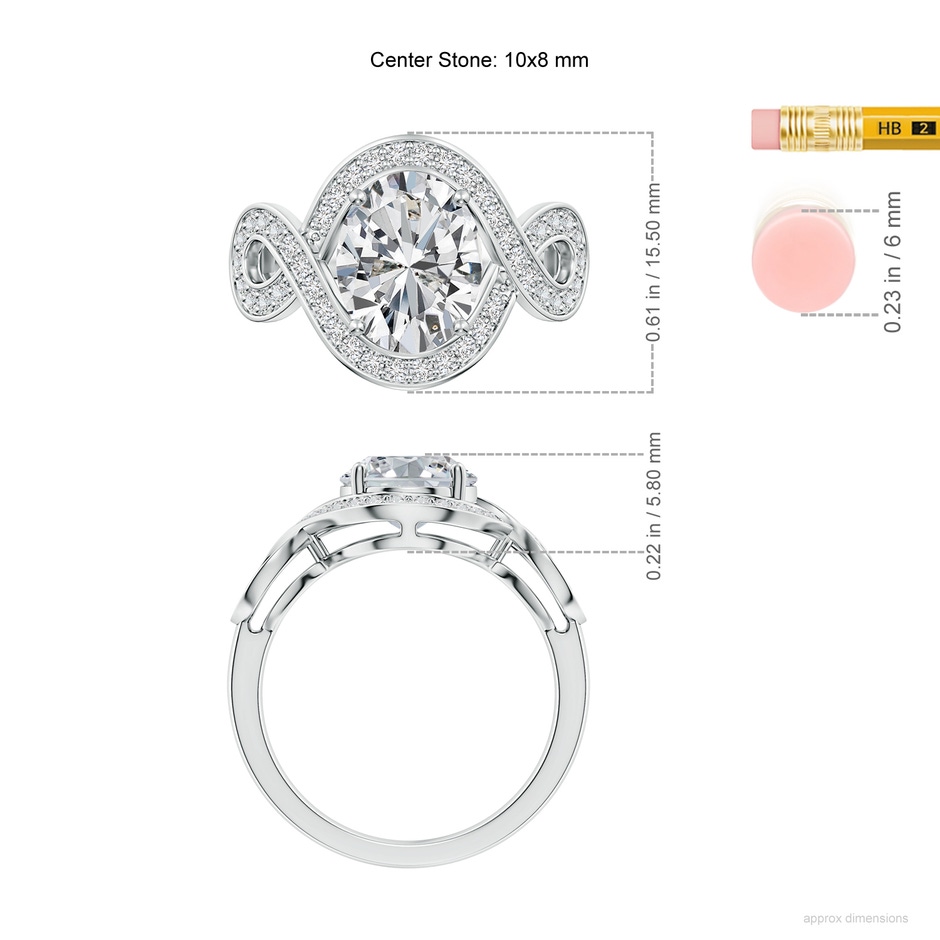 10x8mm HSI2 Oval Diamond Infinity Engagement Ring with Accents in 18K White Gold ruler