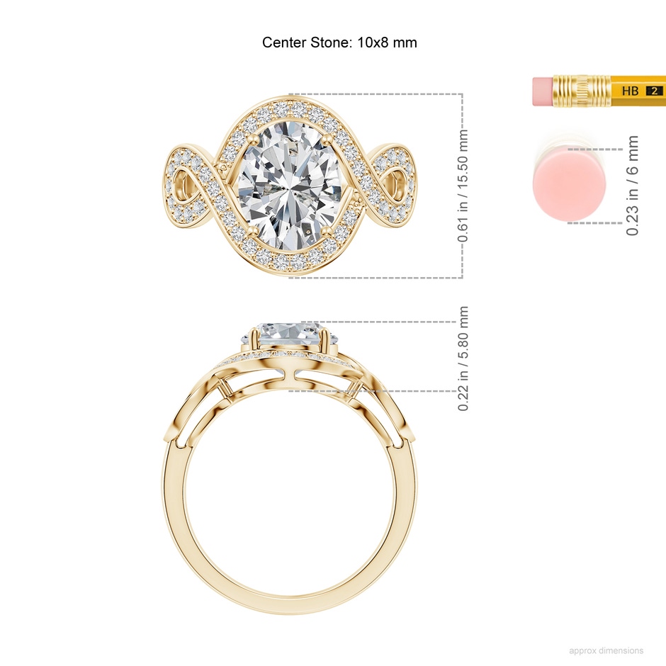 10x8mm HSI2 Oval Diamond Infinity Engagement Ring with Accents in Yellow Gold ruler