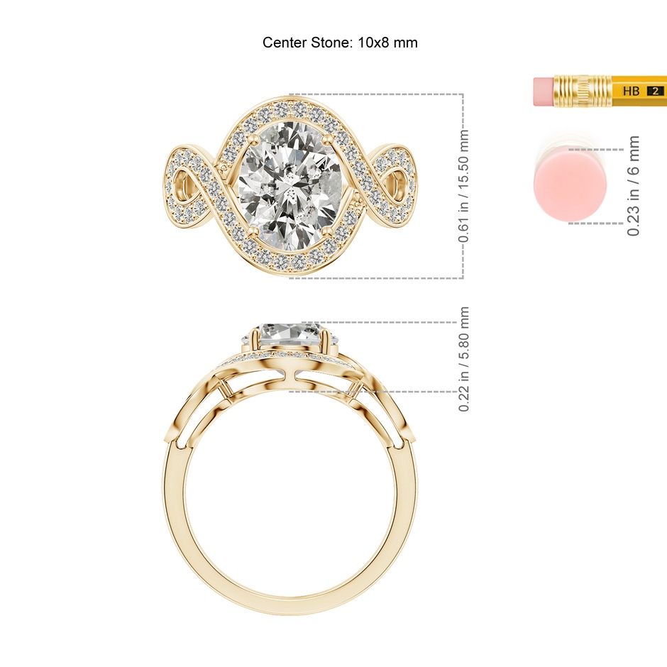 10x8mm KI3 Oval Diamond Infinity Engagement Ring with Accents in Yellow Gold ruler