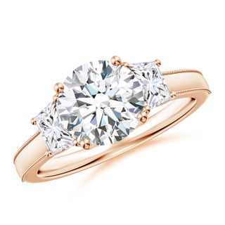 8.1mm GVS2 Round and Trapezoid Diamond Hidden Halo Engagement Ring in Rose Gold