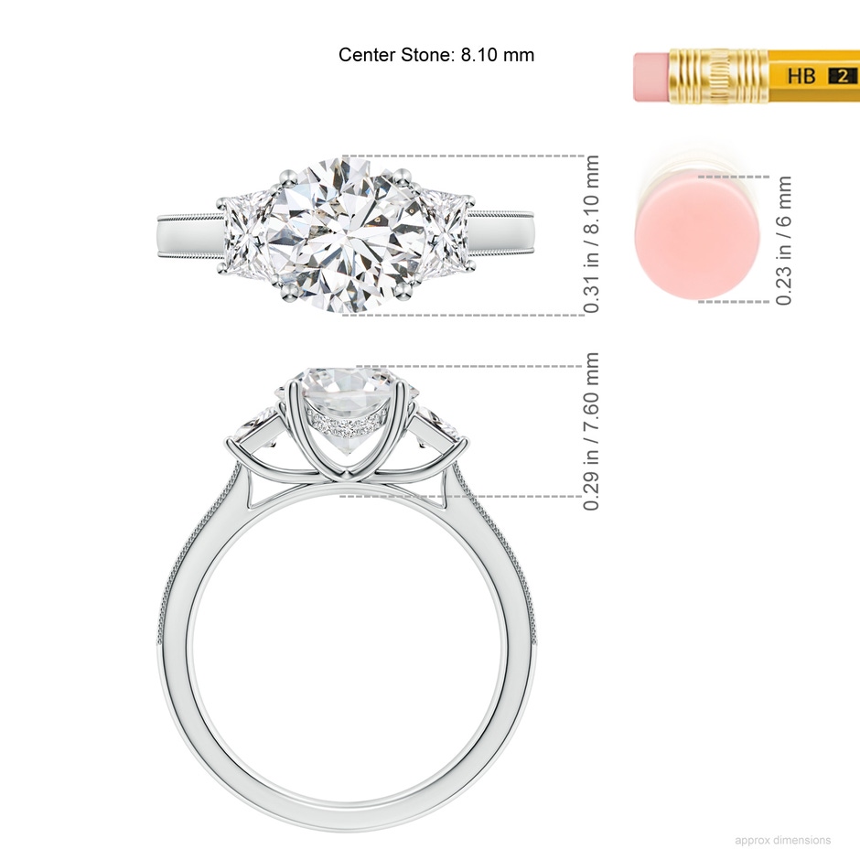 8.1mm HSI2 Round and Trapezoid Diamond Hidden Halo Engagement Ring in White Gold ruler