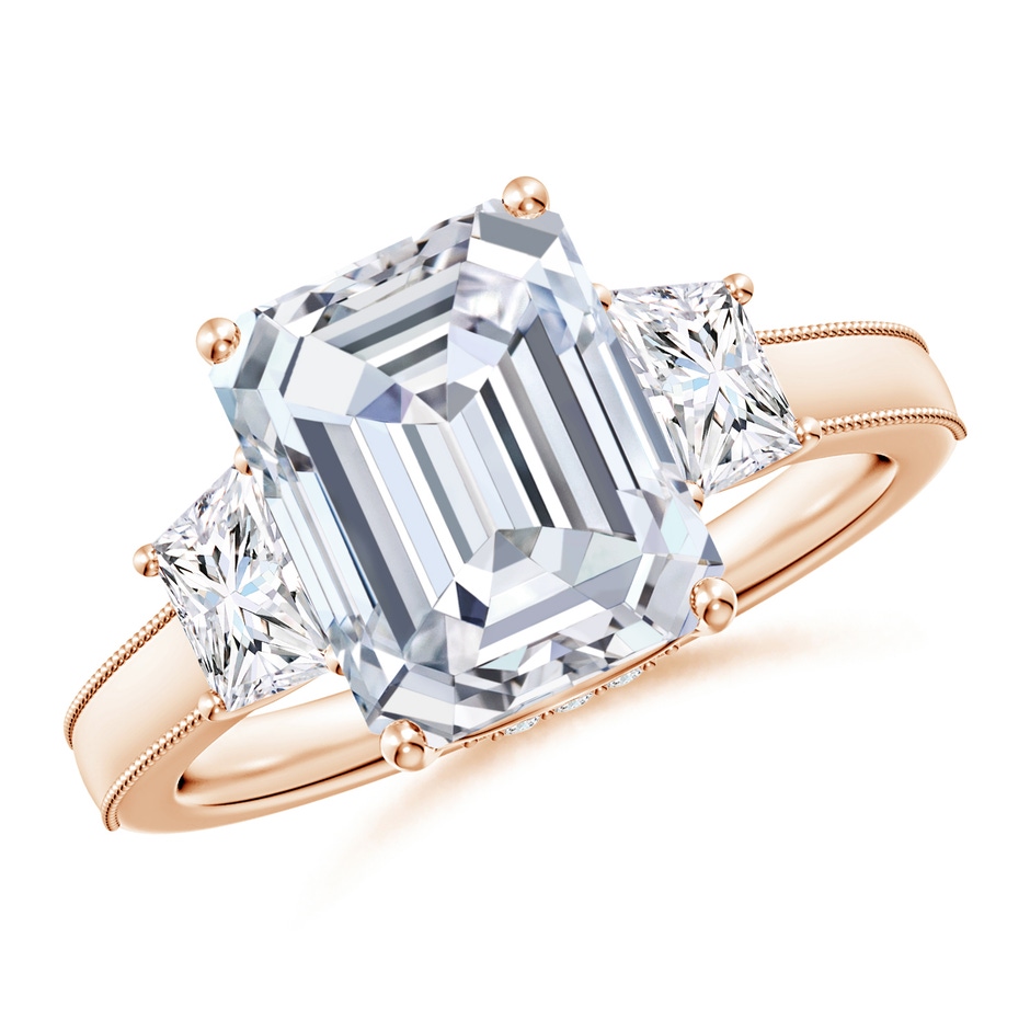 10x7mm GVS2 Emerald-Cut and Trapezoid Diamond Hidden Halo Engagement Ring in Rose Gold 