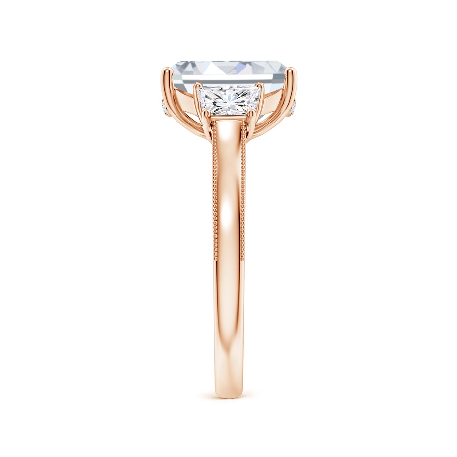 10x7mm GVS2 Emerald-Cut and Trapezoid Diamond Hidden Halo Engagement Ring in Rose Gold side 299