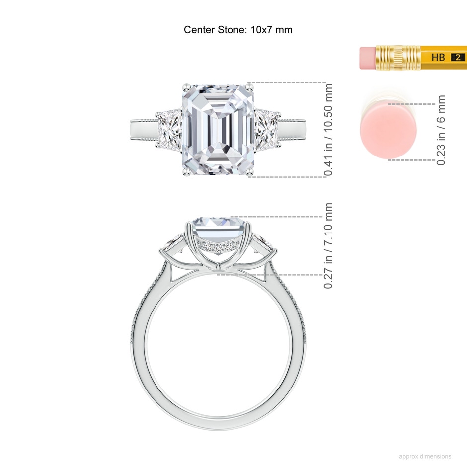 10x7mm HSI2 Emerald-Cut and Trapezoid Diamond Hidden Halo Engagement Ring in P950 Platinum ruler