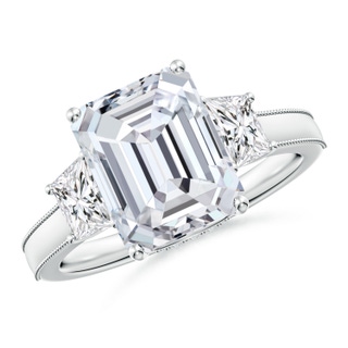 10x7mm HSI2 Emerald-Cut and Trapezoid Diamond Hidden Halo Engagement Ring in White Gold