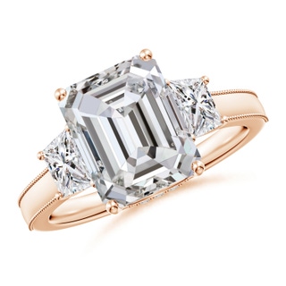 10x7mm IJI1I2 Emerald-Cut and Trapezoid Diamond Hidden Halo Engagement Ring in 18K Rose Gold