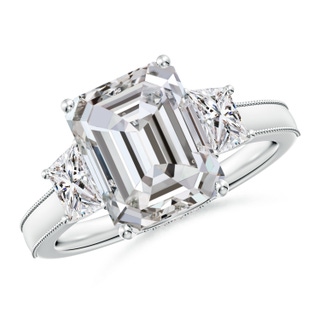 10x7mm IJI1I2 Emerald-Cut and Trapezoid Diamond Hidden Halo Engagement Ring in P950 Platinum