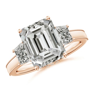10x7mm KI3 Emerald-Cut and Trapezoid Diamond Hidden Halo Engagement Ring in 18K Rose Gold