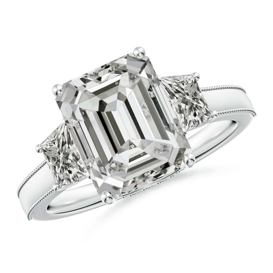 10x7mm KI3 Emerald-Cut and Trapezoid Diamond Hidden Halo Engagement Ring in P950 Platinum 