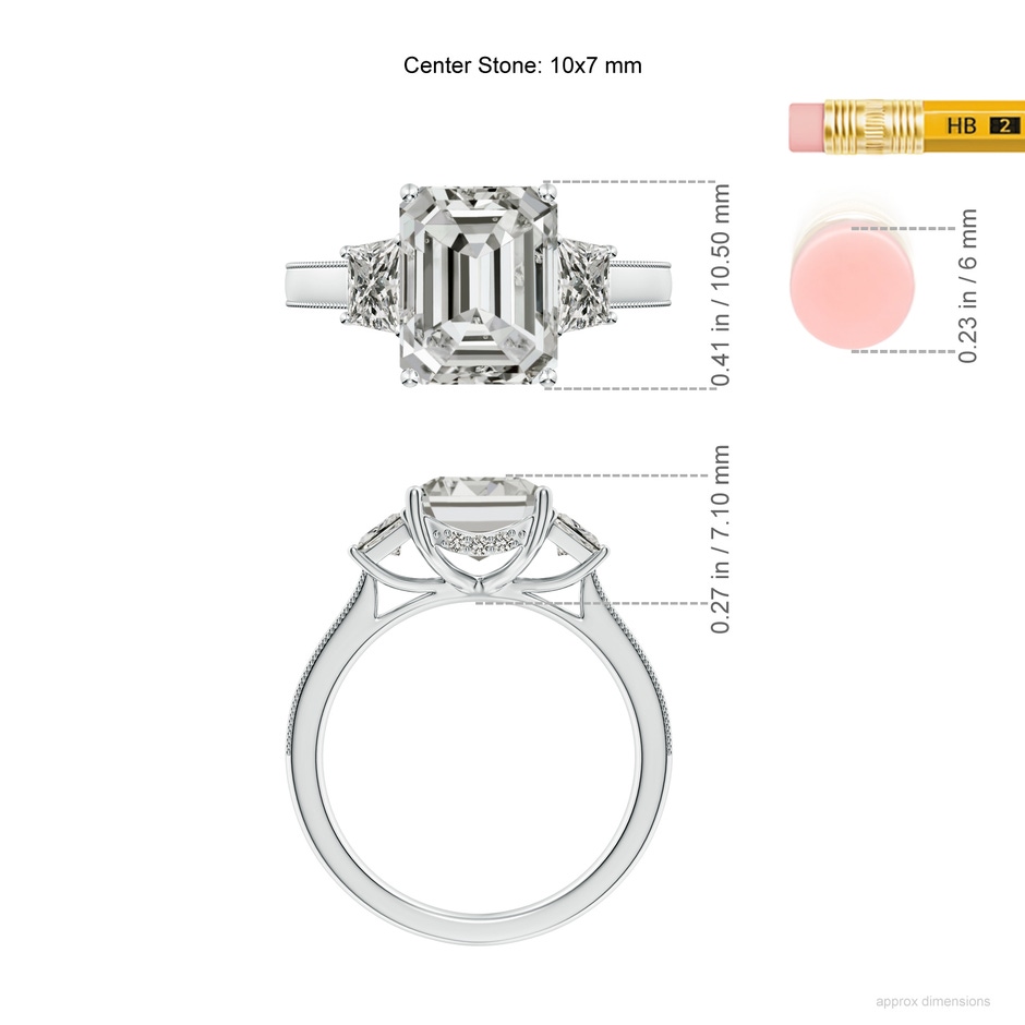 10x7mm KI3 Emerald-Cut and Trapezoid Diamond Hidden Halo Engagement Ring in P950 Platinum ruler