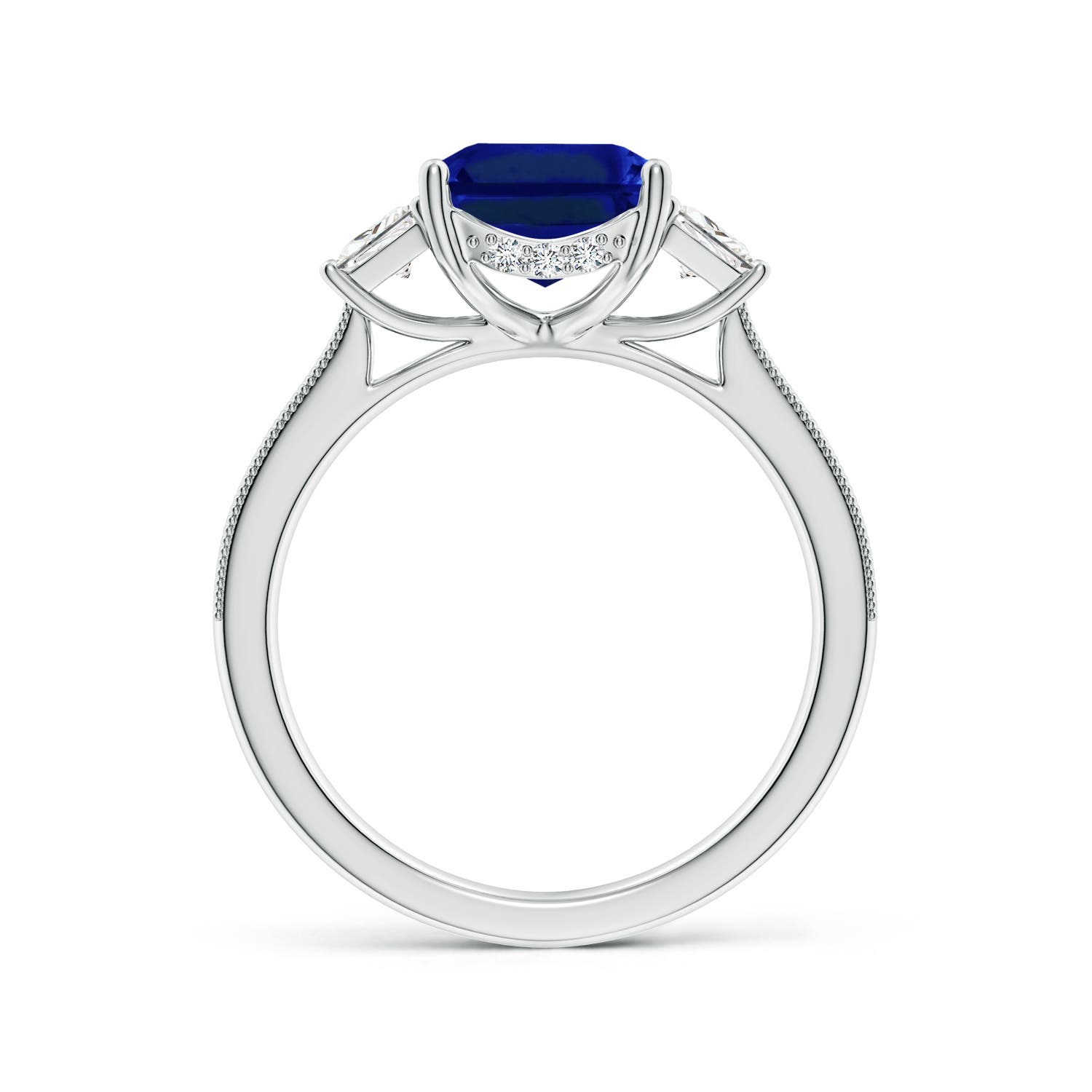 10x8mm AAAA Emerald-Cut Blue Sapphire and Trapezoid Diamond Hidden Halo Engagement Ring in 18K White Gold