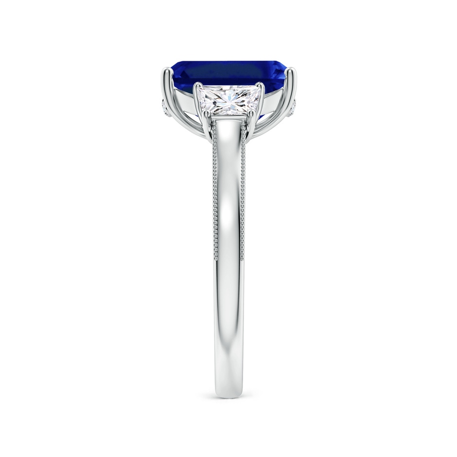 10x8mm Lab-Grown Emerald-Cut Blue Sapphire and Trapezoid Diamond Hidden Halo Engagement Ring in 9K White Gold side 299
