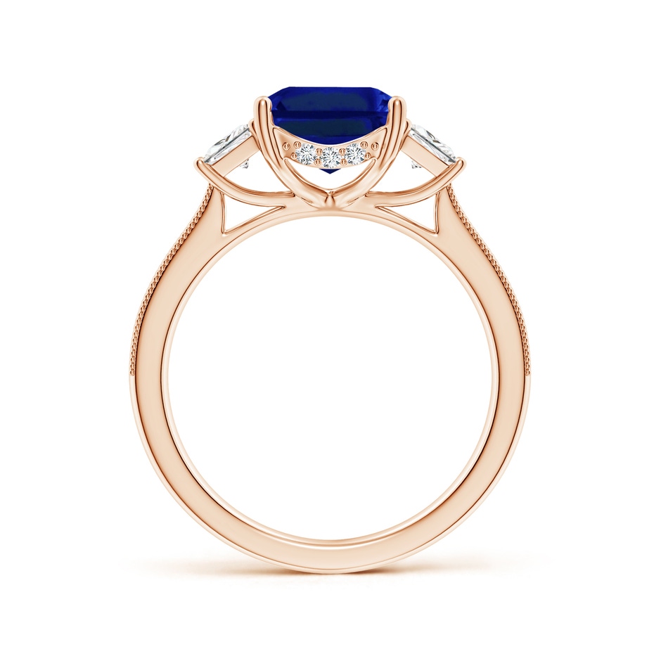10x8mm Lab-Grown Emerald-Cut Blue Sapphire and Trapezoid Diamond Hidden Halo Engagement Ring in Rose Gold side 199