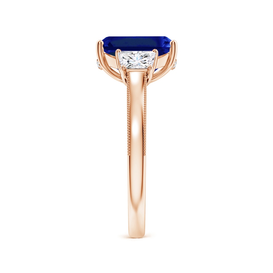 10x8mm Lab-Grown Emerald-Cut Blue Sapphire and Trapezoid Diamond Hidden Halo Engagement Ring in Rose Gold side 299