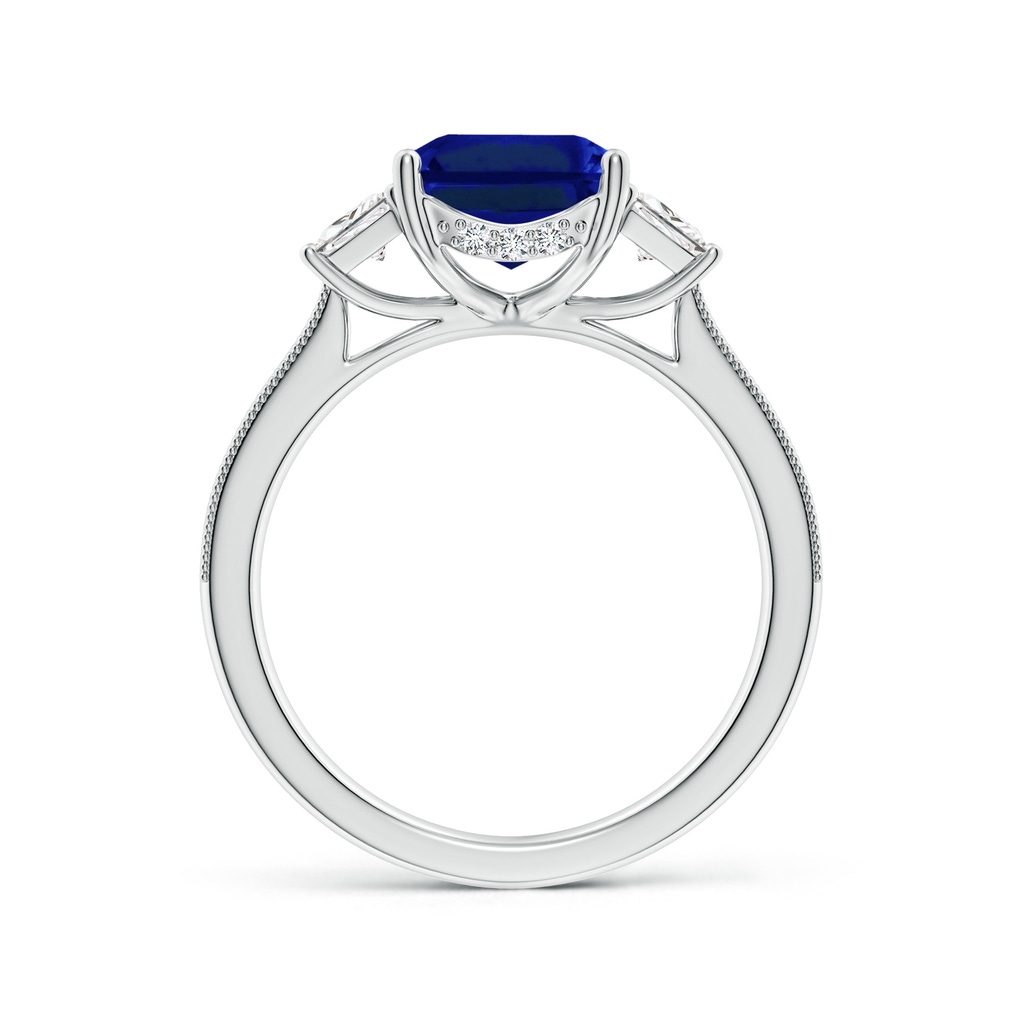 10x8mm Lab-Grown Emerald-Cut Blue Sapphire and Trapezoid Diamond Hidden Halo Engagement Ring in White Gold - side 199