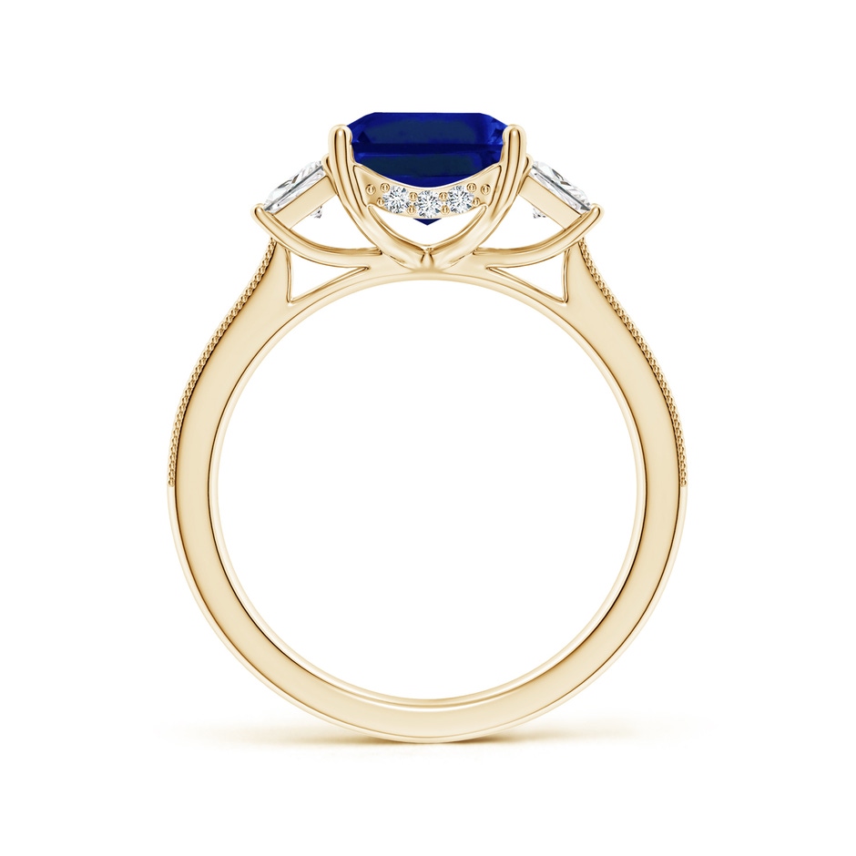 10x8mm Lab-Grown Emerald-Cut Blue Sapphire and Trapezoid Diamond Hidden Halo Engagement Ring in Yellow Gold side 199