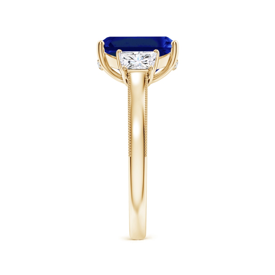 10x8mm Lab-Grown Emerald-Cut Blue Sapphire and Trapezoid Diamond Hidden Halo Engagement Ring in Yellow Gold side 299