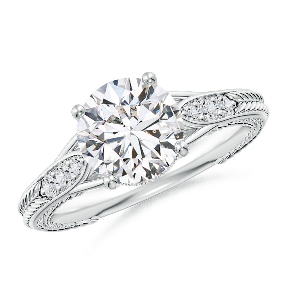 8.1mm HSI2 Vintage Inspired Round Diamond Hidden Halo Engagement Ring in White Gold 