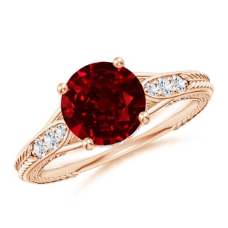8mm AAAA Vintage Inspired Round Ruby Hidden Halo Engagement Ring in Rose Gold