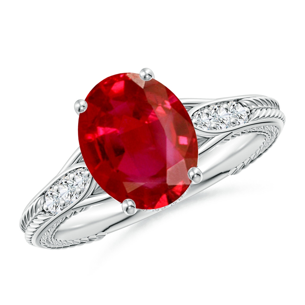 10x8mm AAA Vintage Inspired Oval Ruby Hidden Halo Engagement Ring in White Gold