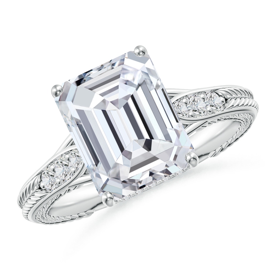 10x7mm HSI2 Vintage Inspired Emerald-Cut Diamond Hidden Halo Engagement Ring in White Gold 