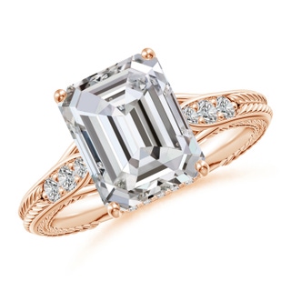 10x7mm IJI1I2 Vintage Inspired Emerald-Cut Diamond Hidden Halo Engagement Ring in 10K Rose Gold