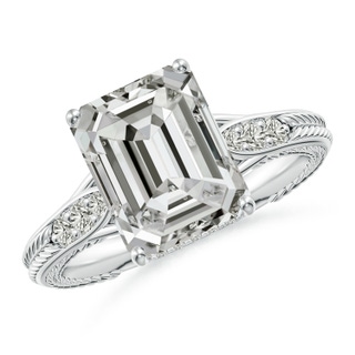 10x7mm KI3 Vintage Inspired Emerald-Cut Diamond Hidden Halo Engagement Ring in P950 Platinum