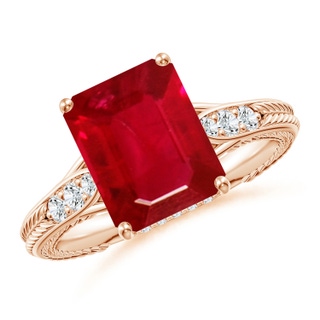 10x8mm AAA Vintage Inspired Emerald-Cut Ruby Hidden Halo Engagement Ring in 10K Rose Gold