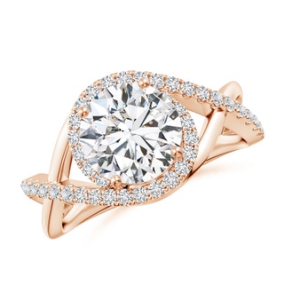 8.1mm HSI2 Round Diamond Criss Cross Shank Engagement Ring with Accents in 10K Rose Gold