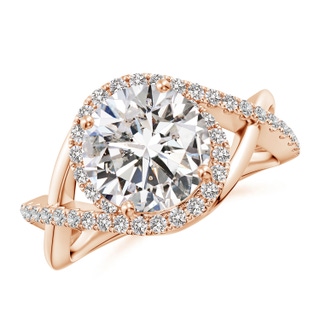 9.2mm IJI1I2 Round Diamond Criss Cross Shank Engagement Ring with Accents in 10K Rose Gold