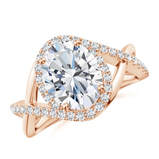 10x8mm GVS2 Oval Diamond Criss Cross Shank Engagement Ring with Accents in 18K Rose Gold