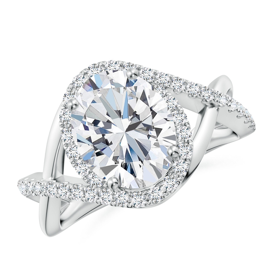 10x8mm GVS2 Oval Diamond Criss Cross Shank Engagement Ring with Accents in White Gold 