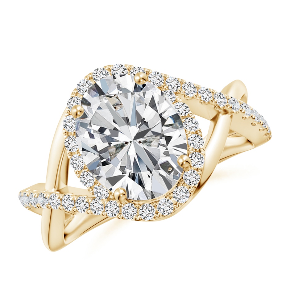 10x8mm HSI2 Oval Diamond Criss Cross Shank Engagement Ring with Accents in Yellow Gold 